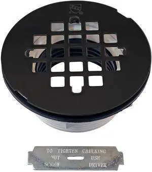 2" No-Caulk PVC Compression Shower Drain with 4-1/4" Round Grid Cover, Matte Black 2" No-Caulk PVC Compression Shower Drain with 4-1/4" Round Grid Cover, Matte Black