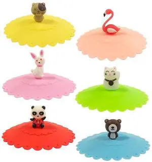 Cute Animal Silicon Cup Lids, Anti-Dust Airtight Mug Covers for Hot and Cold Beverages (Set of 6) Cute Animal Silicon Cup Lids, Anti-Dust Airtight Mug Covers for Hot and Cold Beverages (Set of 6)