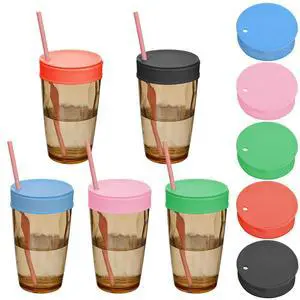 5 Pcs Drink Covers for Alcohol Protection Silicone Cup Lids With Straw Hole 5 Pcs Drink Covers for Alcohol Protection Silicone Cup Lids With Straw Hole