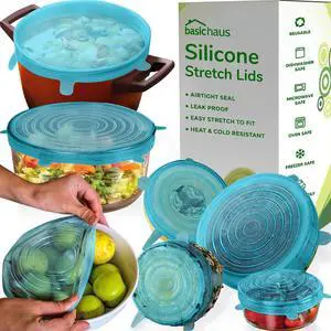 Silicone Stretch Lids for Food Storage in Fridge - Elastic Heat-Resistant Bowl Covers, Cups, Cans, Jars - Universal Food Grade Lid for Containers - 7 Pack - Blue Mist Stretchy Lid Set Silicone Stretch Lids for Food Storage in Fridge - Elastic Heat-Resistant Bowl Covers, Cups, Cans, Jars - Universal Food Grade Lid for Containers - 7 Pack - Blue Mist Stretchy Lid Set
