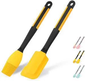 Extra Long Silicone Pastry Brush+Spatula - Heat Resistant, for Baking, Scraping, Mixing, BBQ, Grill, Kitchen, Cooking, Spread Oil, Butter (Yellow Brush+Spatula) Extra Long Silicone Pastry Brush+Spatula - Heat Resistant, for Baking, Scraping, Mixing, BBQ, Grill, Kitchen, Cooking, Spread Oil, Butter (Yellow Brush+Spatula)