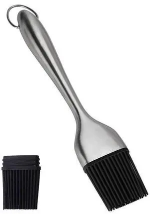 Stainless Steel Basting Pastry Brush 7.87in Heat-Resistant Cooking Brushes with Back up Silicone Brush Heads for BBQ, Baking Grilling Stainless Steel Basting Pastry Brush 7.87in Heat-Resistant Cooking Brushes with Back up Silicone Brush Heads for BBQ, Baking Grilling