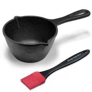 Small Cast Iron Basting Pot with Silicone BBQ Brush Cast Iron Saucepan for Grilling, Smoking, Butter Melting Pot, 15 Oz Small Cast Iron Basting Pot with Silicone BBQ Brush Cast Iron Saucepan for Grilling, Smoking, Butter Melting Pot, 15 Oz