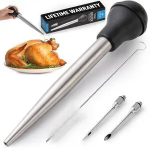 Stainless Steel Turkey Baster for Cooking - Food Grade Metal Baster Syringe & Silicone Suction Bulb - Large Size With 2 Detachable Needles and Cleaning Brush Stainless Steel Turkey Baster for Cooking - Food Grade Metal Baster Syringe & Silicone Suction Bulb - Large Size With 2 Detachable Needles and Cleaning Brush