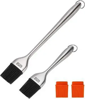 Grilling BBQ Baking, Pastry and Oil Stainless Steel Brushes with Back up Silicone Brush Heads(Orange) for Kitchen Cooking & Marinating, Dishwasher Grilling BBQ Baking, Pastry and Oil Stainless Steel Brushes with Back up Silicone Brush Heads(Orange) for Kitchen Cooking & Marinating, Dishwasher
