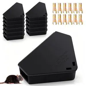 Mice Station with Key Triangle Mouse Station Lockable Reusable Bait Box, Enclosed Design for Indoor and Outdoor Use, Suitable for Small Mice (Black) Mice Station with Key Triangle Mouse Station Lockable Reusable Bait Box, Enclosed Design for Indoor and Outdoor Use, Suitable for Small Mice (Black)