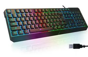 USB RGB Gaming Keyboard, Wired PC Computer Keyboard, Membrane, Waterproof Durable, 2 ms Response, PS4/PS5 & Mac Compatible USB RGB Gaming Keyboard, Wired PC Computer Keyboard, Membrane, Waterproof Durable, 2 ms Response, PS4/PS5 & Mac Compatible