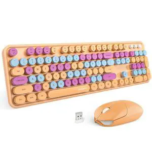 Wireless Keyboard and Mouse Combo, Retro Keyboard with Round Keycaps, 2.4GHz Dropout-Free Connection, Cute USB Mouse for PC/Laptop/Windows XP/7/8/10 (Orange-Colorful) Wireless Keyboard and Mouse Combo, Retro Keyboard with Round Keycaps, 2.4GHz Dropout-Free Connection, Cute USB Mouse for PC/Laptop/Windows XP/7/8/10 (Orange-Colorful)