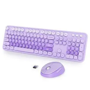 Purple Retro Typewriter Keyboard and Mouse Wireless, 2.4GHz Office Full-Sized Colorful Computer Keyboard with Number Pad and Cute Mouse for Windows PC Desktops Laptop Purple Retro Typewriter Keyboard and Mouse Wireless, 2.4GHz Office Full-Sized Colorful Computer Keyboard with Number Pad and Cute Mouse for Windows PC Desktops Laptop