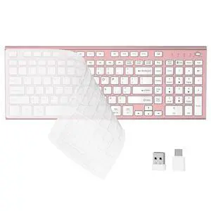 Wireless Silent Keyboard, Ultra Quiet USB C Low Profile Compact Full Size with Number Pad Flat Slim Thin Soft Touch for Mac Computer MacBook iMac PC Laptop Desktop Office (Pink Rose Gold) Wireless Silent Keyboard, Ultra Quiet USB C Low Profile Compact Full Size with Number Pad Flat Slim Thin Soft Touch for Mac Computer MacBook iMac PC Laptop Desktop Office (Pink Rose Gold)