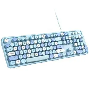 Computer Keyboard Wired, Plug and Play USB Retro Round Typewriter Keyboard, Full Size Wired Keyboard with Foldable Stands for Laptop and Office PC- Blue Colorful Computer Keyboard Wired, Plug and Play USB Retro Round Typewriter Keyboard, Full Size Wired Keyboard with Foldable Stands for Laptop and Office PC- Blue Colorful