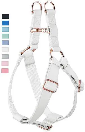 Soft Leather No Pull Dog Harness - Adjustable Step in Dog Harness with Rose Gold Heavy Duty Metal Buckle, Freedom Nylon Dog Halter Vests for Small Medium Large Dogs Easy Walking Training (White,XS) Soft Leather No Pull Dog Harness - Adjustable Step in Dog Harness with Rose Gold Heavy Duty Metal Buckle, Freedom Nylon Dog Halter Vests for Small Medium Large Dogs Easy Walking Training (White,XS)