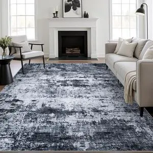 5x7 Area Rug Living Room: Modern Washable Indoor Carpet Black 5x7 Area Rug Living Room: Modern Washable Indoor Carpet Black