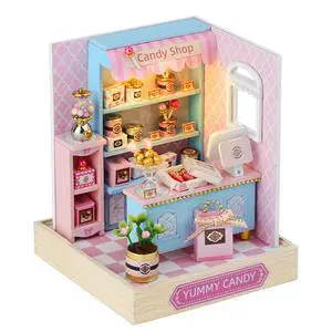 Dollhouse Miniature with Furniture Kit, DIY 3D Wooden DIY House Kit with Dust Cover,Handmade Tiny House Toys for Teens Adults Gift (Yummy Candy) Dollhouse Miniature with Furniture Kit, DIY 3D Wooden DIY House Kit with Dust Cover,Handmade Tiny House Toys for Teens Adults Gift (Yummy Candy)