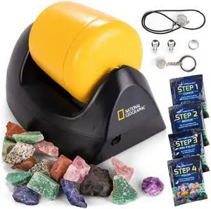 National Geographic Starter Rock Tumbler Kit for Kids and Adults | Leak-Proof Rubber Barrel, 1/2 Lb. Rough Gemstones, 4-Stage Polishing Grit, Jewelry Fastenings, Geology Hobby, Birthday Gift National Geographic Starter Rock Tumbler Kit for Kids and Adults | Leak-Proof Rubber Barrel, 1/2 Lb. Rough Gemstones, 4-Stage Polishing Grit, Jewelry Fastenings, Geology Hobby, Birthday Gift