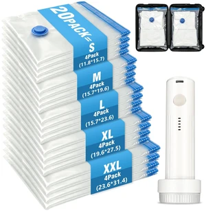 20 Pack Travel Vacuum Storage Bags with Rechargeable Wireless Pump, Vacuum Seal Bags for Clothes, Space Saver Compression Bags in 5 Carry-On Sizes for Luggage, Bedding & Seasonal Storage 20 Pack Travel Vacuum Storage Bags with Rechargeable Wireless Pump, Vacuum Seal Bags for Clothes, Space Saver Compression Bags in 5 Carry-On Sizes for Luggage, Bedding & Seasonal Storage
