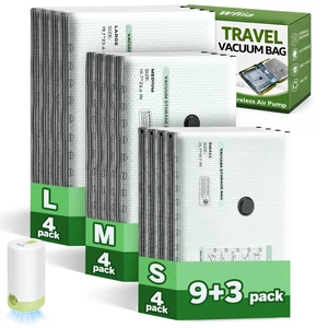 9+3 Packs Vacuum Bags for Travel with Rechargeable Pump, 3 Sizes Heavy Duty Vacuum Seal Bags for Clothing, Compression Vacuum Travel Bags for Luggage, Vacuum Packing Bags for Closet Organization 9+3 Packs Vacuum Bags for Travel with Rechargeable Pump, 3 Sizes Heavy Duty Vacuum Seal Bags for Clothing, Compression Vacuum Travel Bags for Luggage, Vacuum Packing Bags for Closet Organization