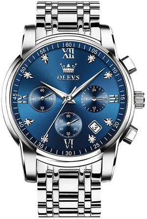 Men's Diamond Watches Blue Dial Roman numerals Chronograph Watches for Men Stainless Steel Band Fashion Luminous Hands Multi-Function Quartz Watch Water Resistant Silver Tone Men Watch with Date Men's Diamond Watches Blue Dial Roman numerals Chronograph Watches for Men Stainless Steel Band Fashion Luminous Hands Multi-Function Quartz Watch Water Resistant Silver Tone Men Watch with Date
