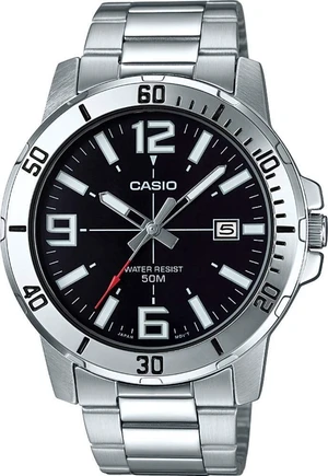 MTP-VD01D-1BV Men's Enticer Stainless Steel Black Dial Casual Analog Sporty Watch, Silver, 48×42×10.7mm, Quartz Movement MTP-VD01D-1BV Men's Enticer Stainless Steel Black Dial Casual Analog Sporty Watch, Silver, 48×42×10.7mm, Quartz Movement