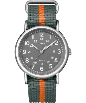 Unisex Weekender 38mm Watch Silver-Tone Case Gray Dial with Gray & Orange Fabric Slip-Thru Strap Unisex Weekender 38mm Watch Silver-Tone Case Gray Dial with Gray & Orange Fabric Slip-Thru Strap