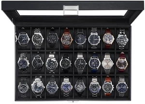 Watch Box for Men, 24 Slot Display Case with Real Glass Lid | Premium Storage Holder Organizer with Removable Pillows, Gift for Dad & Father's Day & Watch Collectors Watch Box for Men, 24 Slot Display Case with Real Glass Lid | Premium Storage Holder Organizer with Removable Pillows, Gift for Dad & Father's Day & Watch Collectors