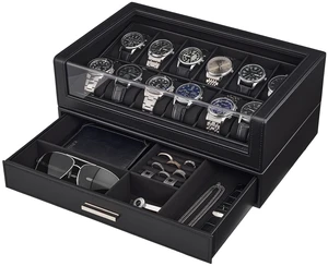 Watch Box for Men, 12 Slots Watch Display Holder -Black | Clear Acrylic Top, Large Capacity PU Leather Case with Drawer Organizer, Jewelry Storage, Ideal Gift for Men Women Watch Box for Men, 12 Slots Watch Display Holder -Black | Clear Acrylic Top, Large Capacity PU Leather Case with Drawer Organizer, Jewelry Storage, Ideal Gift for Men Women