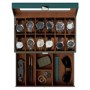 Watch Box, 12 Slot Watch Case for Men with Drawer, MidnightGreen | 2-Layer Watches Display Case with Glass Lid, Mens Jewelry Box Storage Holder Organizer, Anniversary Christmas Birthday Gift Watch Box, 12 Slot Watch Case for Men with Drawer, MidnightGreen | 2-Layer Watches Display Case with Glass Lid, Mens Jewelry Box Storage Holder Organizer, Anniversary Christmas Birthday Gift