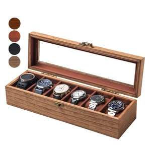 Watch Box for Men and Women - Large Glass Lid, Wooden Display Storage Case With 6 Slots, Retro Burlywood Organizer Watch Box for Men and Women - Large Glass Lid, Wooden Display Storage Case With 6 Slots, Retro Burlywood Organizer