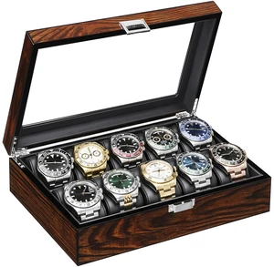 Watch Cases for Men, 10-Slot Watch Box Organizer with Glass Lid | Wooden Watch Case with Removable Watch Pillows, Watch Holder, Watch Storage, Synthetic Leather Interior, Brown SSH10Y Watch Cases for Men, 10-Slot Watch Box Organizer with Glass Lid | Wooden Watch Case with Removable Watch Pillows, Watch Holder, Watch Storage, Synthetic Leather Interior, Brown SSH10Y