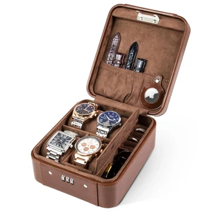 Watch Travel Case with Combination Lock - 4 Watch Storage and Jewelry | Watch Travel Case for Ring and Watch Storage, PU Leather Travel Watch Case, Ideal for Gift (With Gift Box) Watch Travel Case with Combination Lock - 4 Watch Storage and Jewelry | Watch Travel Case for Ring and Watch Storage, PU Leather Travel Watch Case, Ideal for Gift (With Gift Box)
