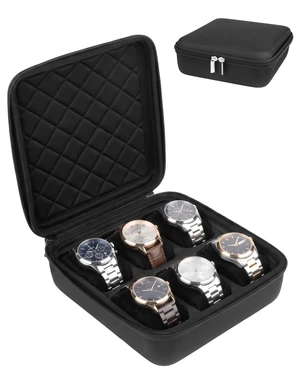 6-Slot Travel Watch Case Bag for Men, Hard Shell Box with Soft Pillow | Black Watch Display Storage Organizer for 9 watches, Fit Watches Up to 2.17inches Face 6-Slot Travel Watch Case Bag for Men, Hard Shell Box with Soft Pillow | Black Watch Display Storage Organizer for 9 watches, Fit Watches Up to 2.17inches Face
