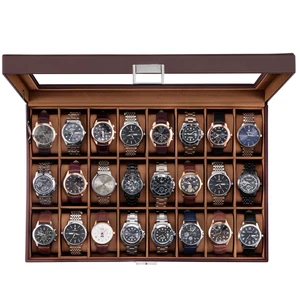 Watch Box for Men, 24 Slot Display Case with Real Glass Lid | Premium Storage Holder Organizer with Removable Pillows, Gift for Dad & Father's Day & Watch Collectors Watch Box for Men, 24 Slot Display Case with Real Glass Lid | Premium Storage Holder Organizer with Removable Pillows, Gift for Dad & Father's Day & Watch Collectors