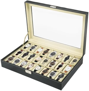 24-Slot Watch Display Storage Box, Leather Travel Case | Portable Jewelry Organizer with Soft Lining and Clear Lid, Protects Watches from Dust and Scratches for Home and Travel 24-Slot Watch Display Storage Box, Leather Travel Case | Portable Jewelry Organizer with Soft Lining and Clear Lid, Protects Watches from Dust and Scratches for Home and Travel
