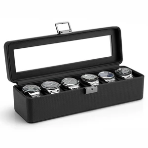 Watch Case for Men,6-Slot Lockable Watch Box for Men with Glass Lid | Lockable Watch Holder, Business Textured Leather Organizer Display Case, Soft Pillow, Gifts for Him,Nightstand display Black Watch Case for Men,6-Slot Lockable Watch Box for Men with Glass Lid | Lockable Watch Holder, Business Textured Leather Organizer Display Case, Soft Pillow, Gifts for Him,Nightstand display Black