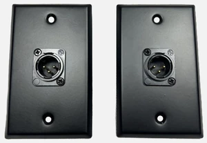 (2) Two XLR Single Wall Plates w/NEUTRIK NC3MD-L-B-1 Male 3 Pin BLACK Steel (2) Two XLR Single Wall Plates w/NEUTRIK NC3MD-L-B-1 Male 3 Pin BLACK Steel