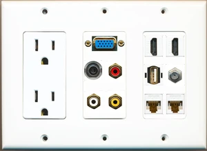 2 Hdmi 2 Cat6 3.5mm RCA Composite Coax USB-A SVGA Power Outlet Wall Plate - White 2 Hdmi 2 Cat6 3.5mm RCA Composite Coax USB-A SVGA Power Outlet Wall Plate - White