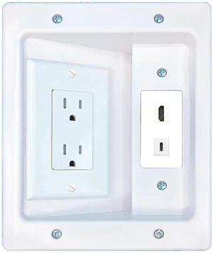 HDMI USBC Recessed Wall Plate Cable Concealer Management Kit with Power Outlet Hides Cords and Cables HDMI USBC Recessed Wall Plate Cable Concealer Management Kit with Power Outlet Hides Cords and Cables