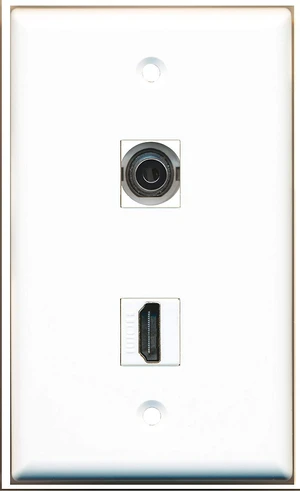 1 3.5mm Audio/Headphone Jack and 1 HDMI Port Wall Plate - White 1 3.5mm Audio/Headphone Jack and 1 HDMI Port Wall Plate - White