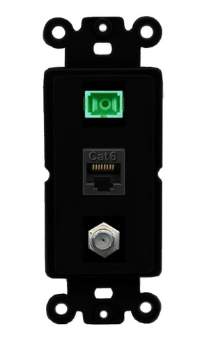 1 Port Fiber Optic Jack SC Simplex APC + Cat6 + Coax Wall Plate - Rocker Black/Black 1 Port Fiber Optic Jack SC Simplex APC + Cat6 + Coax Wall Plate - Rocker Black/Black