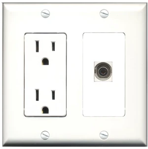 15 Amp Power Outlet and 1 Port 3.5mm Decorative Type Wall Plate White 15 Amp Power Outlet and 1 Port 3.5mm Decorative Type Wall Plate White