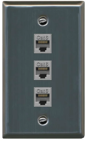 3 Port Cat6 Female-Female Wall Plate - Stainless Steel 3 Port Cat6 Female-Female Wall Plate - Stainless Steel