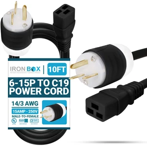 IronBox Electric - Heavy Duty 6-15P to C19 Power Cord - Rated for 15A/250V, 14/3 AWG SJT Jacket - Durable Power Cable for Servers, PDU, IT Equipment - Ideal for Data Centers & Offices (10 ft, Build) IronBox Electric - Heavy Duty 6-15P to C19 Power Cord - Rated for 15A/250V, 14/3 AWG SJT Jacket - Durable Power Cable for Servers, PDU, IT Equipment - Ideal for Data Centers & Offices (10 ft, Build)