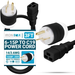 IronBox Electric - Heavy Duty 6-15P to C19 Power Cord - Rated for 15A/250V, 14/3 AWG SJT Jacket - Durable Power Cable for Servers, PDU, IT Equipment - Ideal for Data Centers & Offices (3 ft, Build) IronBox Electric - Heavy Duty 6-15P to C19 Power Cord - Rated for 15A/250V, 14/3 AWG SJT Jacket - Durable Power Cable for Servers, PDU, IT Equipment - Ideal for Data Centers & Offices (3 ft, Build)