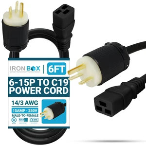 IronBox Electric - Heavy Duty 6-15P to C19 Power Cord - Rated for 15A/250V, 14/3 AWG SJT Jacket - Durable Power Cable for Servers, PDU, IT Equipment - Ideal for Data Centers & Offices (6 ft, Build) IronBox Electric - Heavy Duty 6-15P to C19 Power Cord - Rated for 15A/250V, 14/3 AWG SJT Jacket - Durable Power Cable for Servers, PDU, IT Equipment - Ideal for Data Centers & Offices (6 ft, Build)