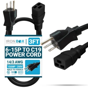 IronBox Electric - Heavy Duty 6-15P to C19 Power Cord - Rated for 15A/250V, 12/3 AWG SJT Jacket - Durable Power Cable for Servers, PDU, IT Equipment - Ideal for Data Centers & Offices (3 ft, Molded) IronBox Electric - Heavy Duty 6-15P to C19 Power Cord - Rated for 15A/250V, 12/3 AWG SJT Jacket - Durable Power Cable for Servers, PDU, IT Equipment - Ideal for Data Centers & Offices (3 ft, Molded)