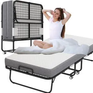 Folding Bed with Mattress for Adults 75" x 38" with 5" Memory Foam Mattress Portable Foldable Folded Extra Guest Bed Twin Size Lockable Wheels Space-Saving Sturdy Metal Frame Grid Folding Bed with Mattress for Adults 75" x 38" with 5" Memory Foam Mattress Portable Foldable Folded Extra Guest Bed Twin Size Lockable Wheels Space-Saving Sturdy Metal Frame Grid