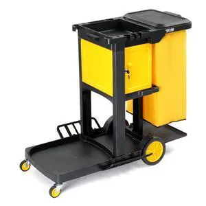 Janitorial Cart with Key-Locking Cabinet, 3-Shelf Commercial Cleaning Cart, Housekeeping Caddy with Locker,Wheeled with Yellow Vinyl Bag, Black, Great for Hotel, Stores, Schools, and Business Janitorial Cart with Key-Locking Cabinet, 3-Shelf Commercial Cleaning Cart, Housekeeping Caddy with Locker,Wheeled with Yellow Vinyl Bag, Black, Great for Hotel, Stores, Schools, and Business