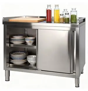 Stainless Steel Work Table with Cabinet 48"x20" with Baffle,Commercial Kitchen Workbench with Sliding Doors for Prep Work, Heavy Duty Prep Table for Restaurant,Garage,Warehouse Stainless Steel Work Table with Cabinet 48"x20" with Baffle,Commercial Kitchen Workbench with Sliding Doors for Prep Work, Heavy Duty Prep Table for Restaurant,Garage,Warehouse