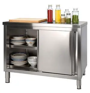 Stainless Steel Work Table with Cabinet 48"x20",Commercial Kitchen Workbench with Sliding Doors for Prep Work, Heavy Duty Prep Table for Restaurant,Garage,Warehouse Stainless Steel Work Table with Cabinet 48"x20",Commercial Kitchen Workbench with Sliding Doors for Prep Work, Heavy Duty Prep Table for Restaurant,Garage,Warehouse
