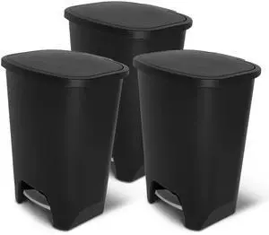 3 Pack 20 Gal Trash Can - Plastic Kitchen Waste Bin with Odor Protection of Lid - Hands Free with Step On Foot Pedal and Garbage Bag Rings, Black 3 Pack 20 Gal Trash Can - Plastic Kitchen Waste Bin with Odor Protection of Lid - Hands Free with Step On Foot Pedal and Garbage Bag Rings, Black